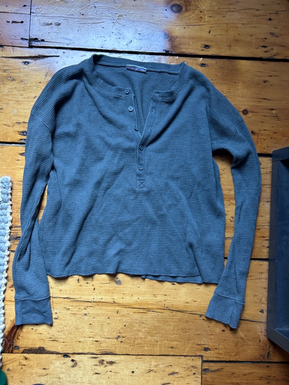 Aritzia Olive Waffle-Knit Henley Long Sleeve Top